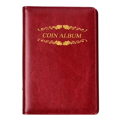 Afbeelding van Vesaneae Muntenalbum met 120 vakken, verzamelalbum voor munten, album van leer, map munten in verschillende maten kleine tot middelgrote stukken (rood)