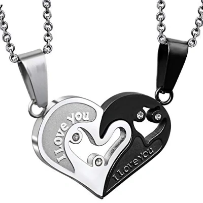 Afbeelding van 2 stuks halsketting voor koppels, geliefden, hart, halsketting, hanger, dames, heren, zilver, zwart, liefde, vriendin, puzzelketting, 50 cm en 55 cm,