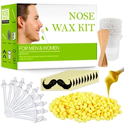 Afbeelding van Nose Wax Neuswax set voor dames en heren met 50 g neushaarwas, 20 applicators veilige punt, 10 containers 8 snormodellen.