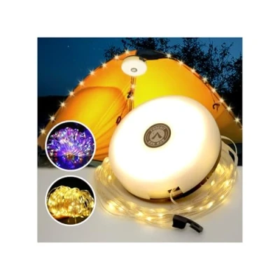Afbeelding van Fobekit Lichtsnoer voor buiten, 10 m, campinglichtketting, inklapbaar, met 5 verlichtingsmodi, duurzaam en waterdicht, USB opladen camping, terras, decoratie, Kerstmis