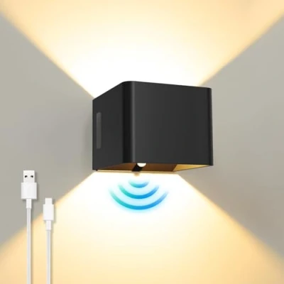 Afbeelding van ACMHNC Wandlamp binnen zwart met bewegingsmelder op batterijen schakelaar 5W USB wandverlichting magneetlamp voor slaapkamer woonkamer trap