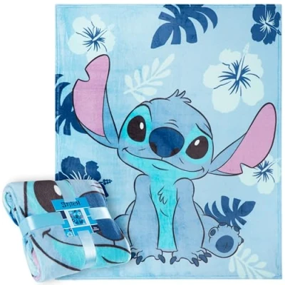 Afbeelding van Disney Fleecedeken voor kinderen, jongeren, 150 x 130 cm, stitch, deken, Spiderman, Star Wars, Baby Yoda (lichtblauw Stitch)