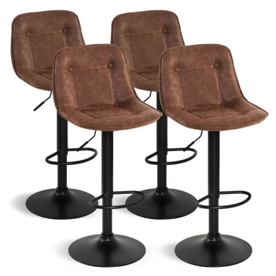 Image de Lot de 4 tabourets bar DENVER marron vintage