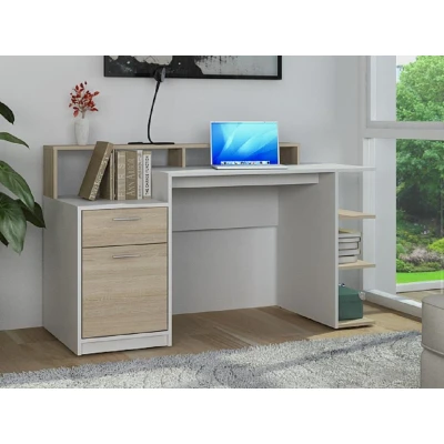 Afbeelding van Bureau met opbergruimte ZACHARIE Wit en eik L 138 cm x H 82.5 D 60