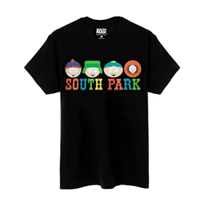Afbeelding van South Park Heren T shirt Klassiek logo grafisch met korte mouwen voor volwassenen in Zwart Cartman Kenny Stan Kyle grappige cartoon kleding top Merchandise Gift,