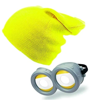 Afbeelding van 4sold Briljant glanzende ogen leuke kostuums het populaire grappige cartoon figuur met briljantjes voor Halloween en carnavalsfeesten geel (beanie &amp; bril set nr. 4)