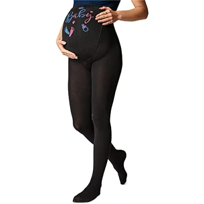Afbeelding van BE Mammy Dames Panty Zwangerschapspanty 150 DEN Medium gloss Katoen GI 1122 Zwart Patroon 002 L