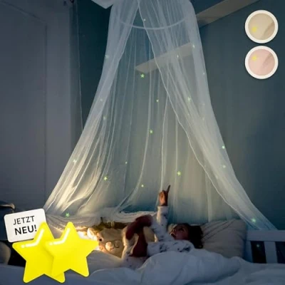 Afbeelding van lilimaus Hemelbed Kinderkamer Baldakijn met Lichtgevende Sterren in Geschenkdoos Perfect voor Babybed, Kinderbed &amp; Knuffelhoek Meisjes Jongens Muggennet Babybed Hemel