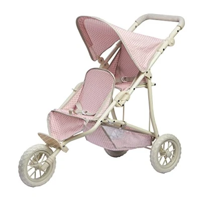 Afbeelding van Teamson Kids Dubbel Poppenwagen Voor Babypoppen Accessoires Poppen Kinderspeelgoed Roze/Grijs/Polka Dot