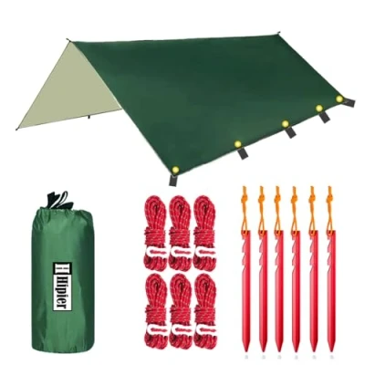 Afbeelding van Camping Tent Tarp 3 m x 4 voor Hangmat Lichtgewicht Zonbescherming UV bescherming Waterdicht Multifunctioneel Tentzeil Outdoor Wandelen (donkergroen)