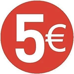Afbeelding van Prijskaartjes 5 Euro Pack van 1000 Rode Stickers Zelfklevend Uitvouwbaar Prijs Kortingen Aanbieding Liquidatie