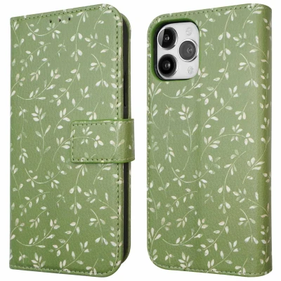 Afbeelding van iMoshion Hoesje Geschikt voor iPhone 12 Pro / Met Pasjeshouder Design Bookcase smartphone Groen Green Flowers