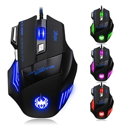 Afbeelding van Zelotes Bedrade gamingmuis, 7200 dpi, ergonomische 7 toetsen, USB LED, gamer muis met vuurknop