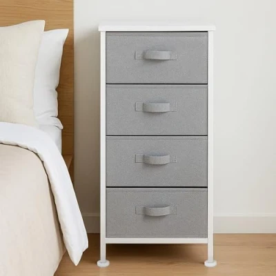 Afbeelding van Amazon Basics Opbergsysteem met robuust metalen frame en 4 afneembare laden van witte stof