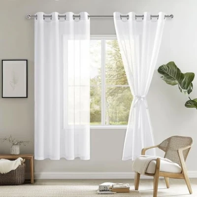 Image de DWCN Sheer Lot de 2 voilages transparents à œillets pour salon, chambre d&#039;enfant, coucher, blanc, 160 x 132 cm (H l)