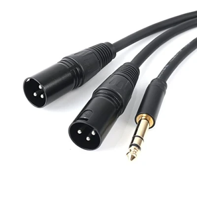 Afbeelding van SiYear professionele 6,35 mm TRS jackstekker naar 2 duale XLR jackmicrofoon stereo symmetrische audioconverter adapter, Y verdeler kabel (1,5 m)