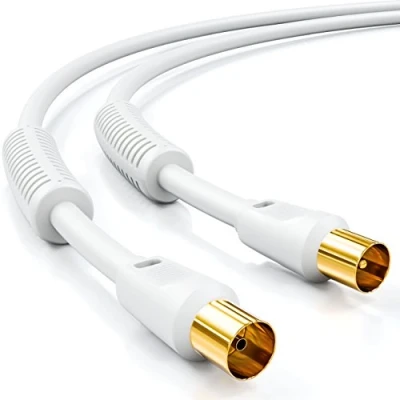 Afbeelding van deleyCON Tv kabel, 2 m, coaxiale antenne, HDTV, Quad Shield, x filters met ferrietkern, DVB T, T2, DAB radio, wit