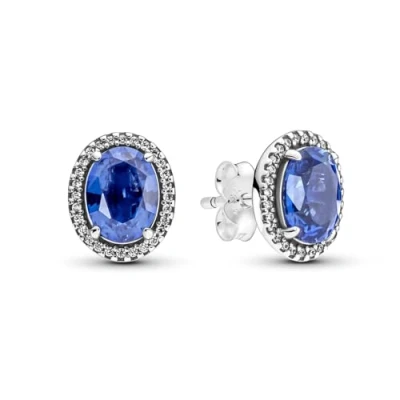Afbeelding van Pandora Timeless Spectaculaire fonkelende Halo oorstekers van Sterling zilver met blauwe kristal en heldere zirkonia, zilver, Zirkoniumoxide
