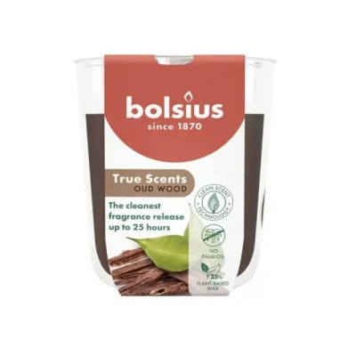 Afbeelding van Bolsius geurkaars True Scents Oud Wood geurglas klein model
