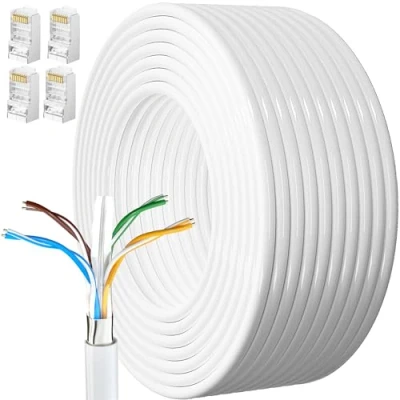 Afbeelding van Ethernet kabel, 15 m, kabel RJ45, afgeschermd, Cat 6, Gigabit netwerkkabel, buiten, anti storing, weerbestendig, internetkabel, wit, FTP, 23 AWG, voor computer