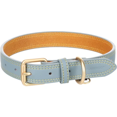 Afbeelding van Leren halsband hond Virginia Ring ID hanger lichtblauw L