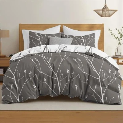 Afbeelding van Dreamzie Dekbedovertrek 200 x cm met 2 kussenslopen 80 cm, abstract motief, grijs/wit, beddengoed ritssluiting, voor tweepersoonsbed, Oeko TEX