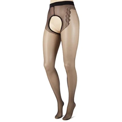 Afbeelding van Cottelli Collection Zwarte Panty met Gewoven Tangopatroon en Volledig Open Kruis Maat XL Zwart