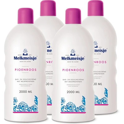 Afbeelding van 4x Melkmeisje Bad en Douche Creme Pioenroos 2000 ml