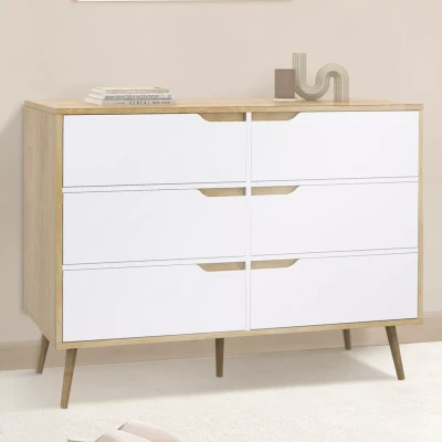 Image de Commode 6 tiroirs HELSINKI 115 cm scandinave bois et blanc