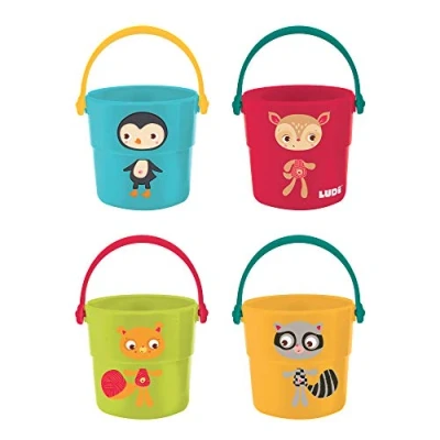 Image de LUDI 4 Seaux Gigognes Jouets de Bain pour Bébé, Plage et Piscine À Partir 10 Mois