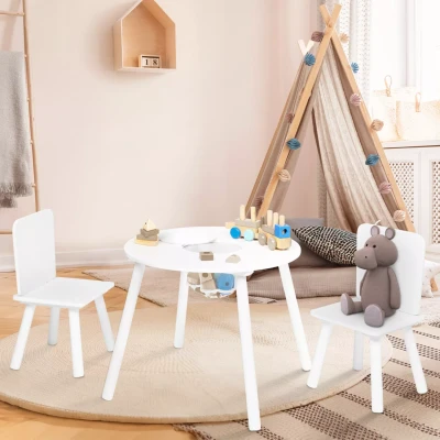 Afbeelding van Table + 2 chaises enfant CANDICE avec espace de rangement en bois blanc