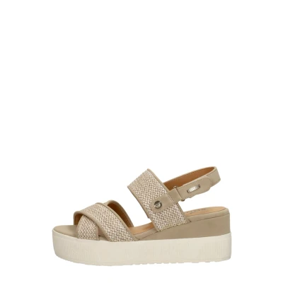 Afbeelding van Mustang Sandalen met plateauzool, Dames, Maat: 41, Beige Kunststof