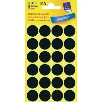 Afbeelding van Huismerk Avery 3003 Ronde Etiket 18mm Zwart 96 Etiketten