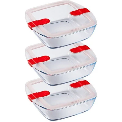Afbeelding van Pyrex Cook &amp; Heat Schaal Vierkant 1 liter Set van 3 Stuks