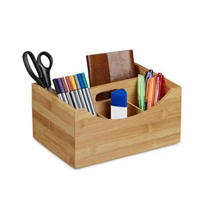 Afbeelding van Relaxdays Bureau organizer met handgreep pennenbak bamboe opbergdoos desk