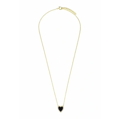 Afbeelding van Lucardi Dames Zilveren goldplated Ketting met een hartvormige Black Agate gemstone Staal Goud 45 cm