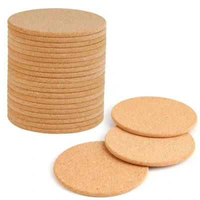 Afbeelding van Kulannder Ronde onderzetters, onderzetters van kurk, hout, 20 stuks, duurzame voor koffiedranken, familierestaurant, kantoor