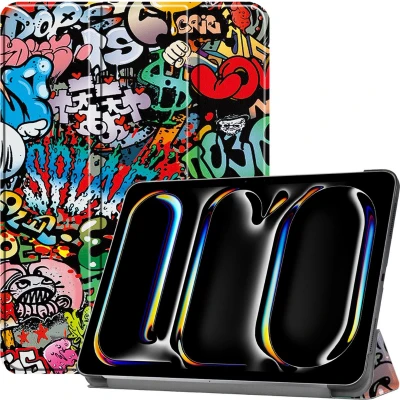 Afbeelding van Case2go Tablet hoes geschikt voor Apple iPad Pro 13 (2024) Tri fold Auto/Wake functie Graffiti