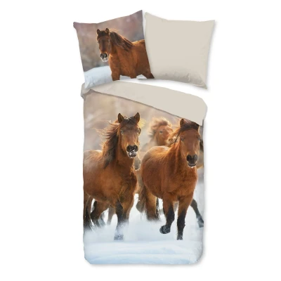 Afbeelding van Good Morning Kinderdekbedovertrek &quot;paarden&quot; Multi (135x200 cm) Katoen Flanel