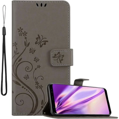 Afbeelding van Cadorabo Hoesje geschikt voor Samsung Galaxy S8 PLUS in BLOEMEN GRIJS Beschermhoes bloemmotief met magnetische sluiting, standfunctie en kaartsleuven Book Case Cover Etui