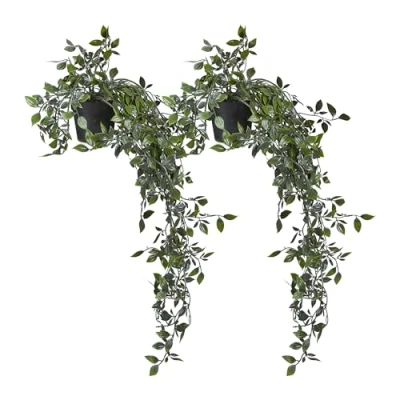 Afbeelding van Relaxdays kunstplant hangplant met pot set van 2 namaak plant kunst kamerplanten