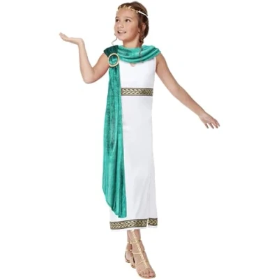 Afbeelding van Smiffy&#039;s Griekse &amp; Romeinse Oudheid Kostuum Deluxe Livia De Machtigste Meisje Groen, Wit / Beige Small Carnavalskleding Verkleedkleding