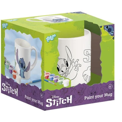 Afbeelding van Disney Lilo en Stitch Totum inkleurbeker mok keramiek incl. 6 kleuren verf penseeltje cadeautip knutselen creatief speelgoed