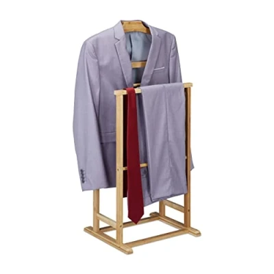 Image de Relaxdays, Valet de nuit en bambou naturel pour homme et femme Étagère à vêtements chambre coucher Dimensions (H x l P) : 98,5 47 36 cm, cm