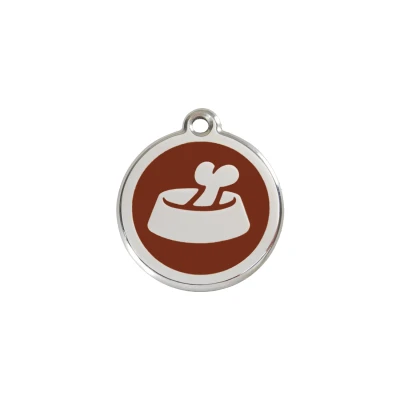 Afbeelding van Bone in Bowl Brown roestvrijstalen hondenpenning small/klein dia. 2 cm RedDingo
