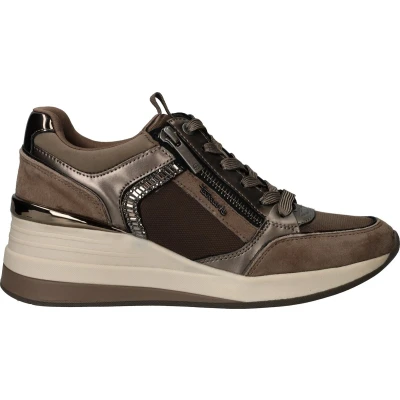 Afbeelding van Tamaris Sneakers laag, Dames, Maat: 39, Taupe comb Leer en imitatieleer
