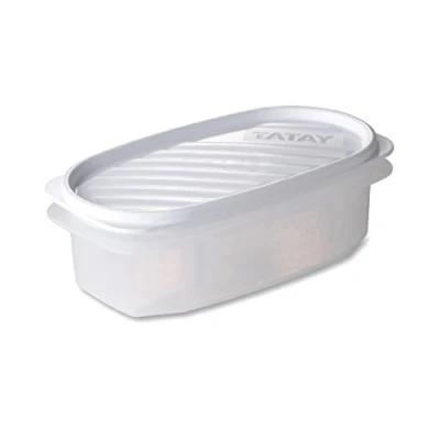 Afbeelding van TATAY Luchtdichte voedselcontainer, 0,5 l inhoud, flexibel drukdeksel, BPA vrij, magnetron en vaatwasmachinebestendig, wit. Afmetingen: 18,4 x 9,7 6,1 cm