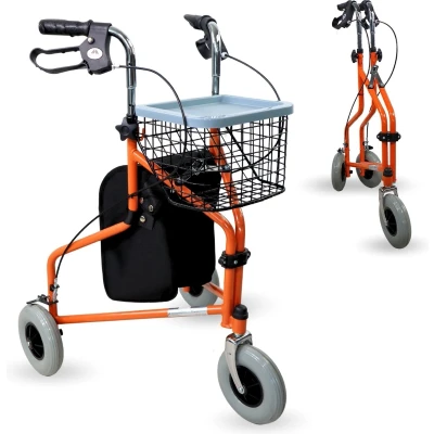Afbeelding van Mobiclinic Caleta Wandelaar voor Senioren Rollator met 3 Wielen Vergrendelbare Remmen Stoel en Rugleuning Opvouwbare Verstelbare in Hoogte Lichtgewicht Mand Draagtas Oranje