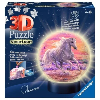 Afbeelding van Paarden op het strand, nachtlampje 3D puzzelbal 72 delen: Ervaar puzzels in de 3e Afmetingen: