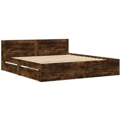 Afbeelding van vidaXL Bedframe met hoofdeinde bewerkt hout gerookt eiken 180x200 cm